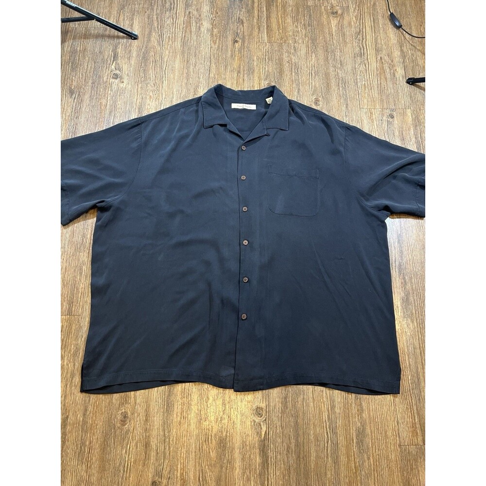 Tommy Bahama Mens 3XL 3XB Black 100% Silk Short Sleeve Button Down Camp Shirt